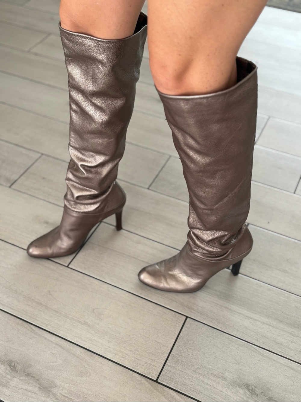 Stuart Weitzman Metallic Brown Knee-High Heeled Boots